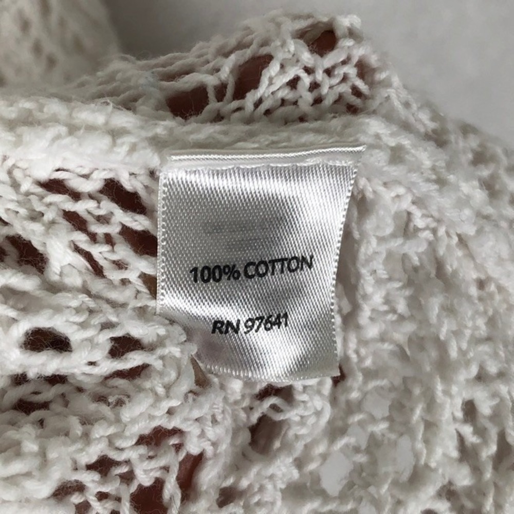 PURE JILL 100% Cotton Open Knit Hooded Tunic Sweater Sz L White Coastal Beachy - Picture 5 of 13